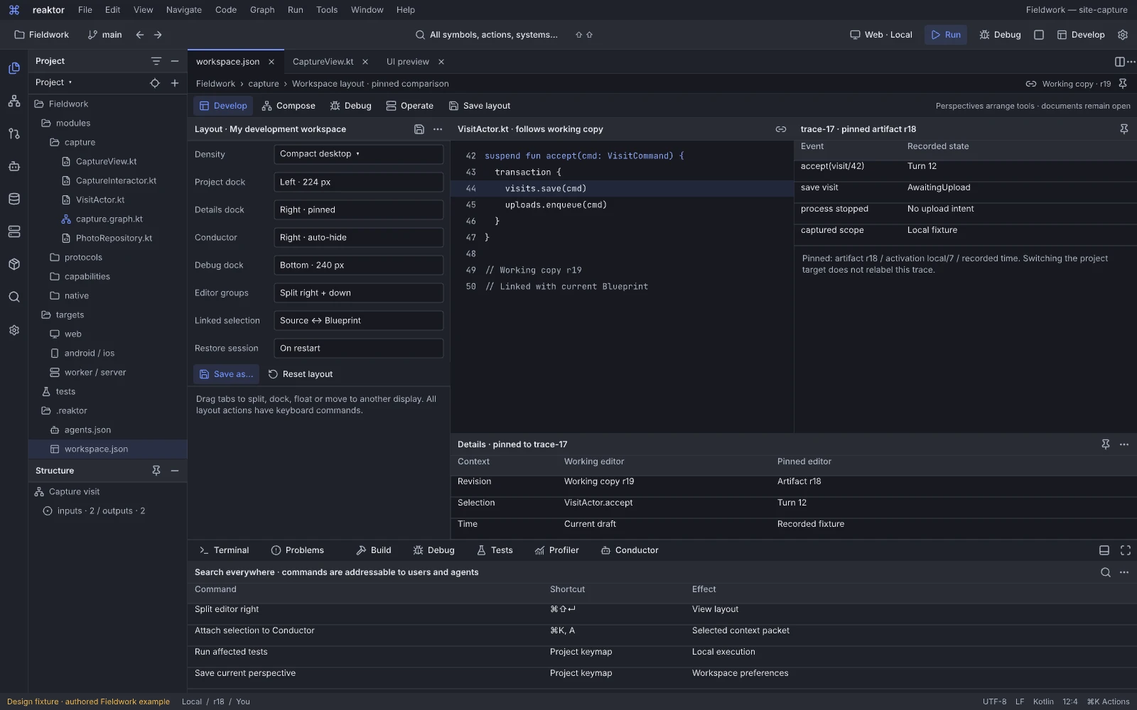 15.02 · Reaktor IDE · Workspace layouts and pinned context