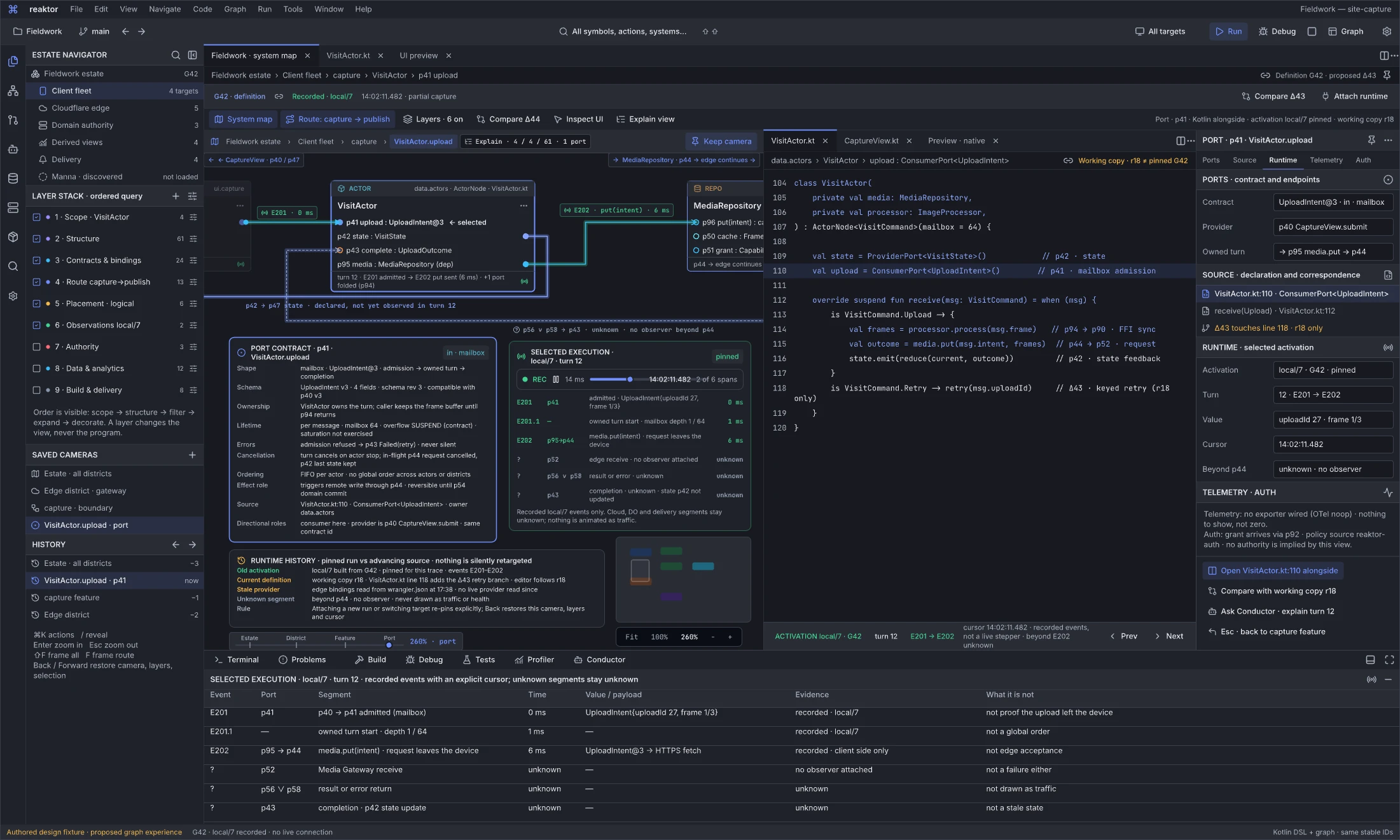 04.03C · Reaktor Graph · System map — exact port and selected execution