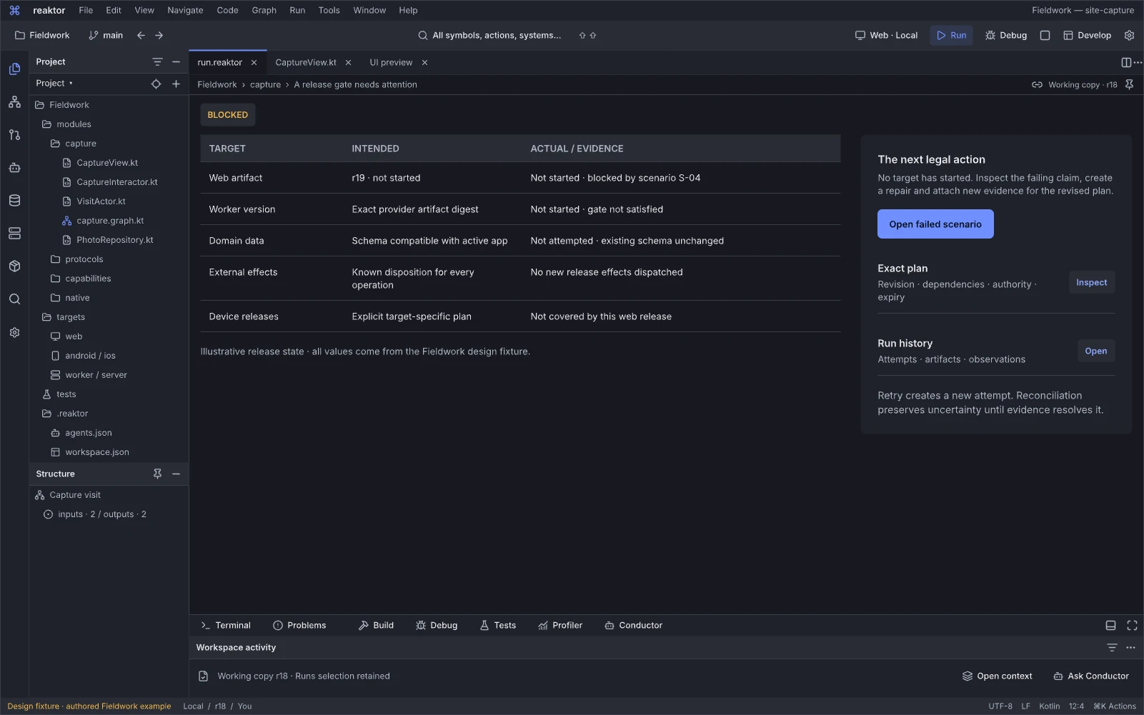 STATE · Reaktor IDE · A release gate needs attention