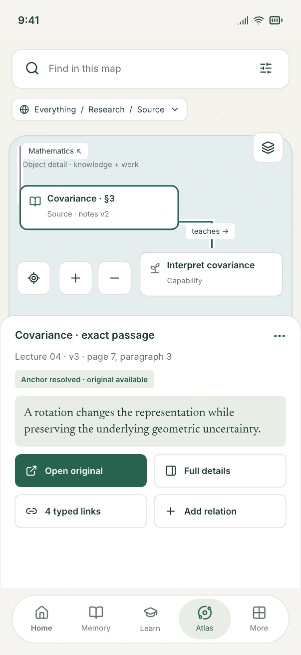 Mobile Atlas with a selected exact source and a task sheet.